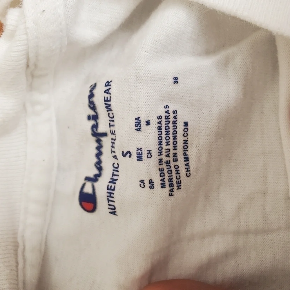 Champion Vertical Logo Short Sleeve T-Shirt White/Blue/Red Men's Small - Picture 4 of 8